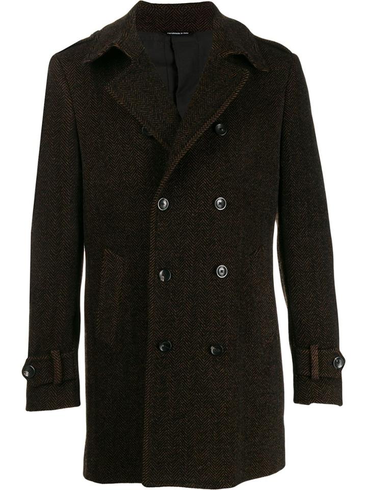 Tonello Herringbone Double-breasted Coat - Brown