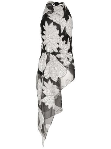 Roland Mouret Landi Floral Fil Coupe Silk Cotton-blend Asymmetric Top