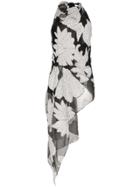 Roland Mouret Landi Floral Fil Coupe Silk Cotton-blend Asymmetric Top