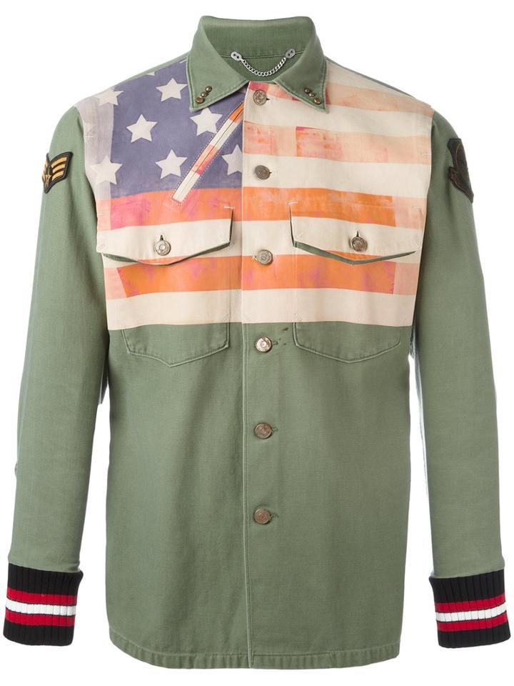 Pihakapi Flag Print Shirt, Men's, Size: 1, Green, Cotton/lamb Skin