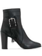 Tod's Fringed Buckle Ankle Boots - Black
