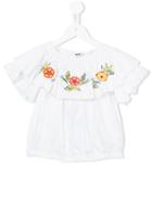 Msgm Kids Embroidered Flower Blouse, Size: 14 Yrs, White