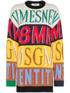 Msgm Logo Print Crew Neck Long Sleeve Sweater - Multicolour
