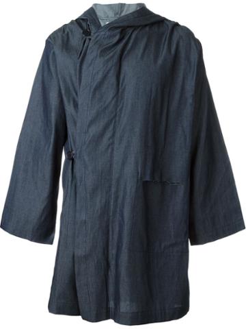 Mow Wide Sleeve Drape Cape Hooded Coat, Men's, Size: Medium, Blue, Cotton
