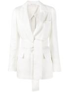 Barbara Casasola - Long Belted Jacket - Women - Linen/flax/nylon/spandex/elastane - 42, White, Linen/flax/nylon/spandex/elastane