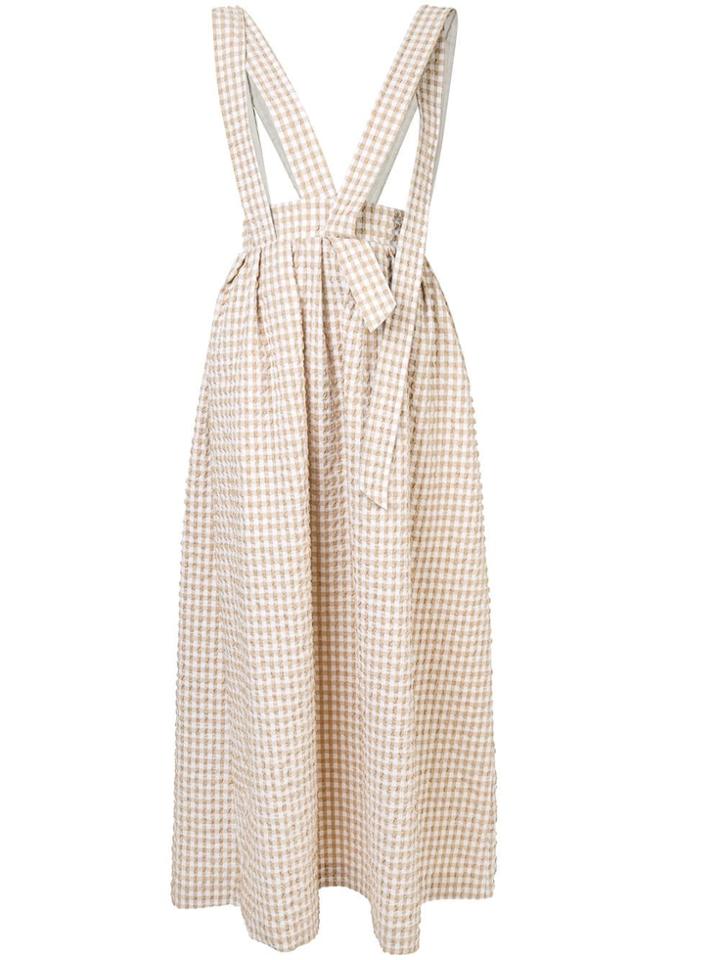 Irene Gingham Suspender Flared Dress - Brown