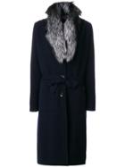 N.peal Fur Collar Knitted Coat - Blue