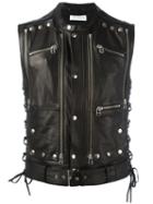 Faith Connexion Studded Zip Up Sleeveless Jacket, Men's, Size: Small, Black, Cotton/leather/polyester