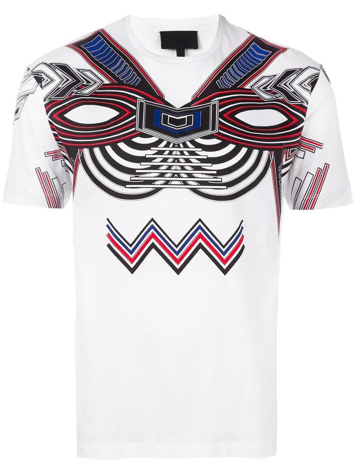 Les Hommes Tribal Print T-shirt, Men's, Size: Large, White, Cotton