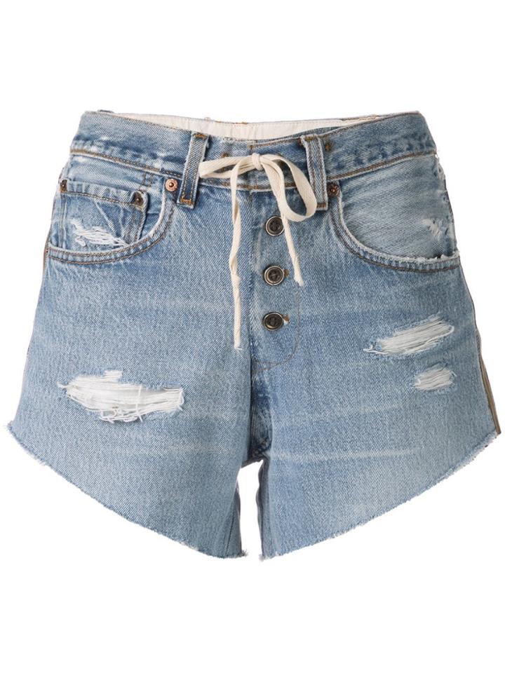 Greg Lauren Side Stripe Denim Shorts - Blue