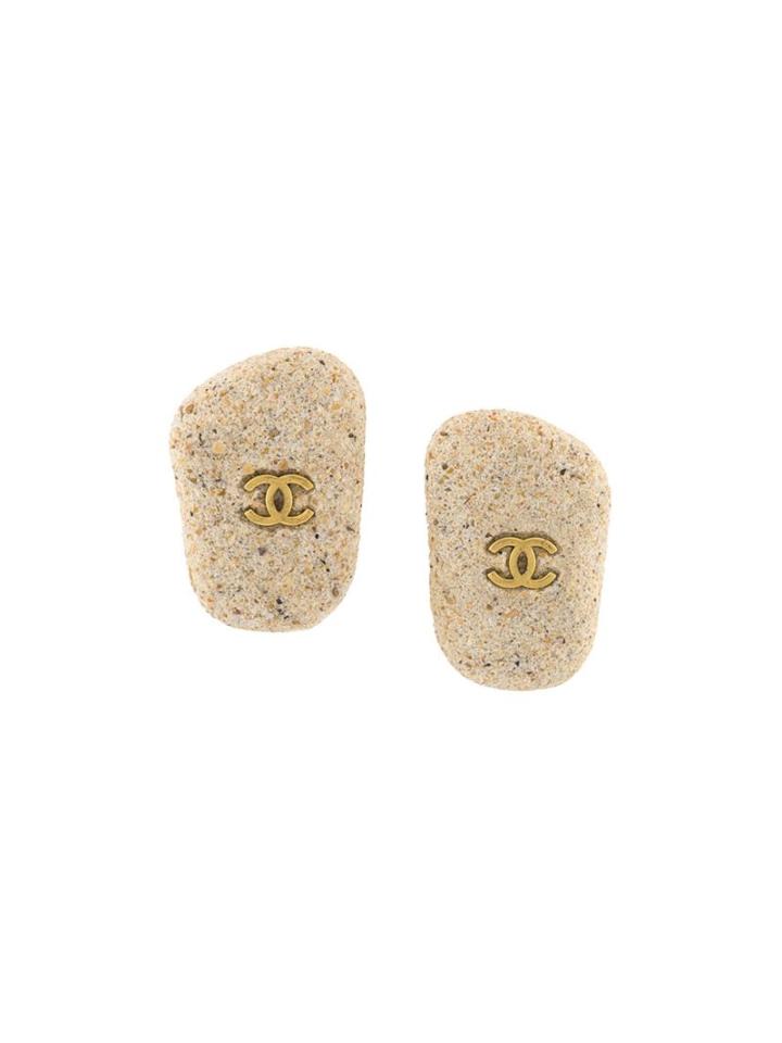 Chanel Vintage Agate Logo Clip-on Earrings