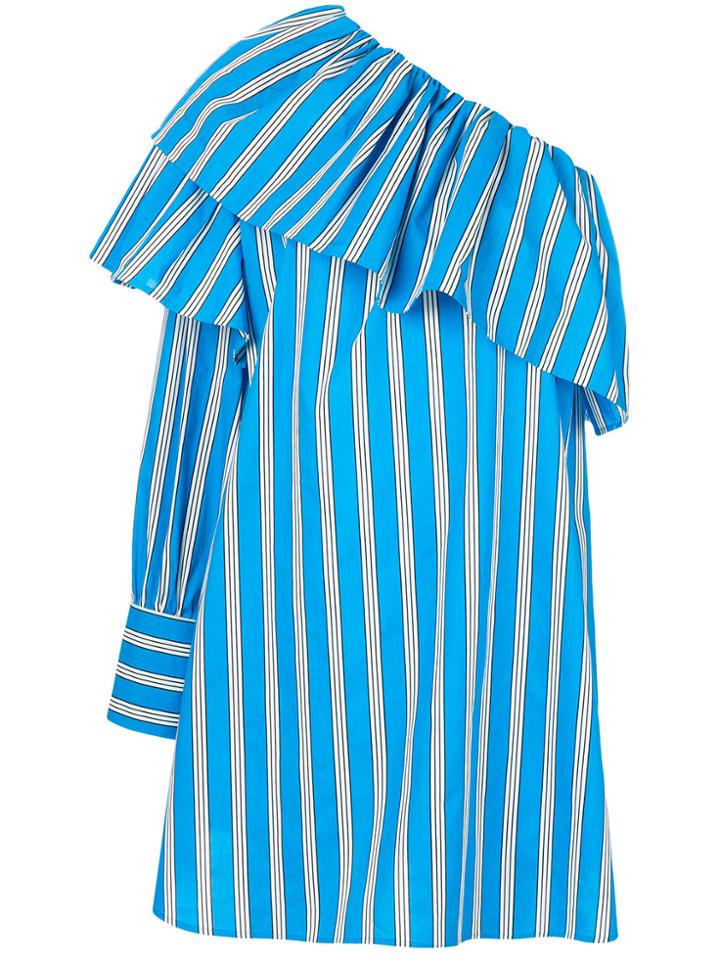 Msgm Asymmetric Ruffle Trim Dress - Blue