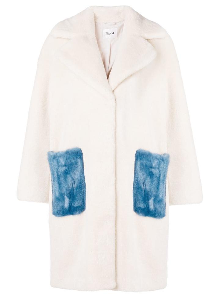 Stand Contrast Pocket Coat - Nude & Neutrals