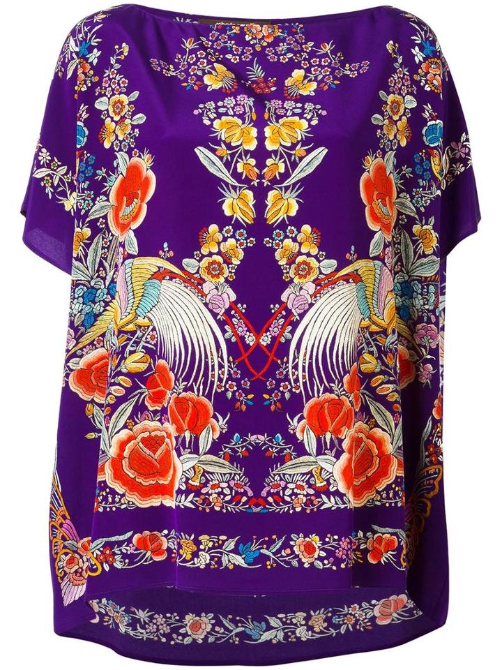 Roberto Cavalli Floral Print Top, Women's, Size: 48, Pink/purple, Silk
