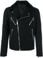 Neil Barrett Multi-pocket Biker Jacket, Men's, Size: Large, Black, Cotton/lamb Skin/polyamide/lamb Fur
