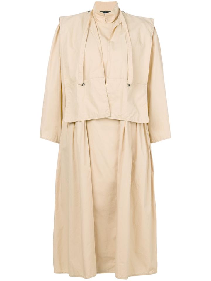 House Of Liza Vintage Gathered Midi Coat - Nude & Neutrals