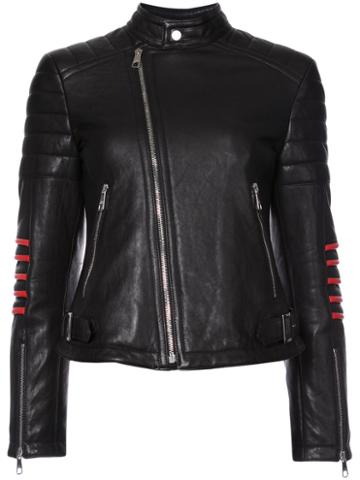 Neil Barrett - Embroidered Biker Jacket - Women - Leather/cupro - S, Black, Leather/cupro