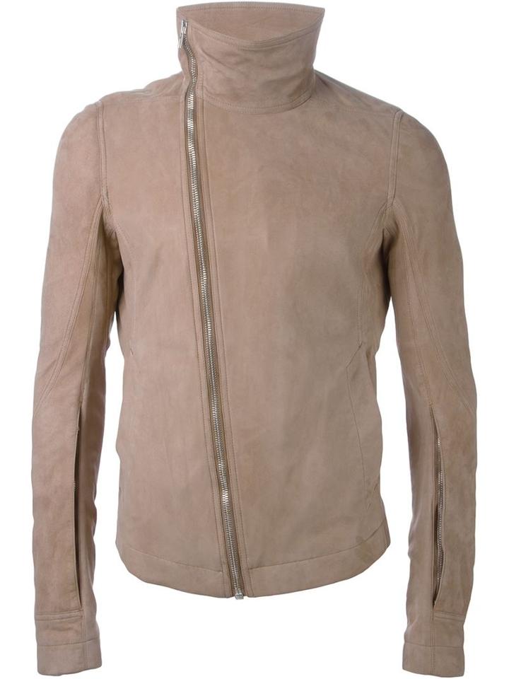 Rick Owens Draped Collar Biker Jacket, Men's, Size: 48, Nude/neutrals, Lamb Skin/viscose/cotton