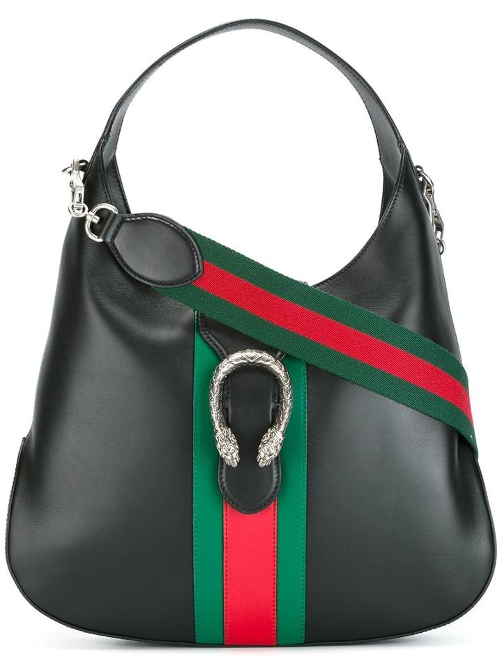 Gucci Strap Detailing Shoulder Bag, Black, Calf Leather