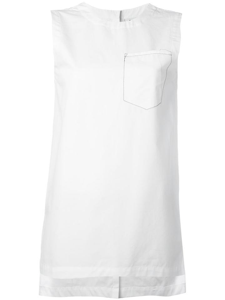 Dkny Sleeveless Top With Front Pocket, Women's, Size: Medium, White, Cotton