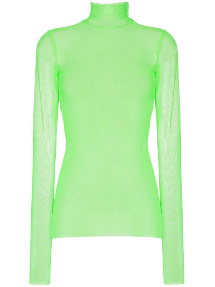 We11done Turtleneck Long Sleeved Mesh T-shirt - Green