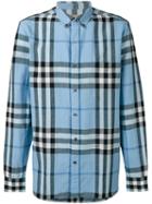 Burberry - House Check Long Sleeve Button Down Shirt - Men - Cotton/linen/flax - S, Blue, Cotton/linen/flax