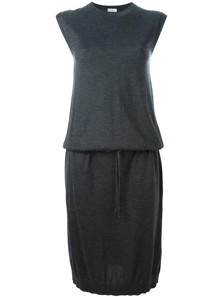 Brunello Cucinelli Drawstring Waist Sweater Dress, Women's, Size: Medium, Grey, Silk/cashmere