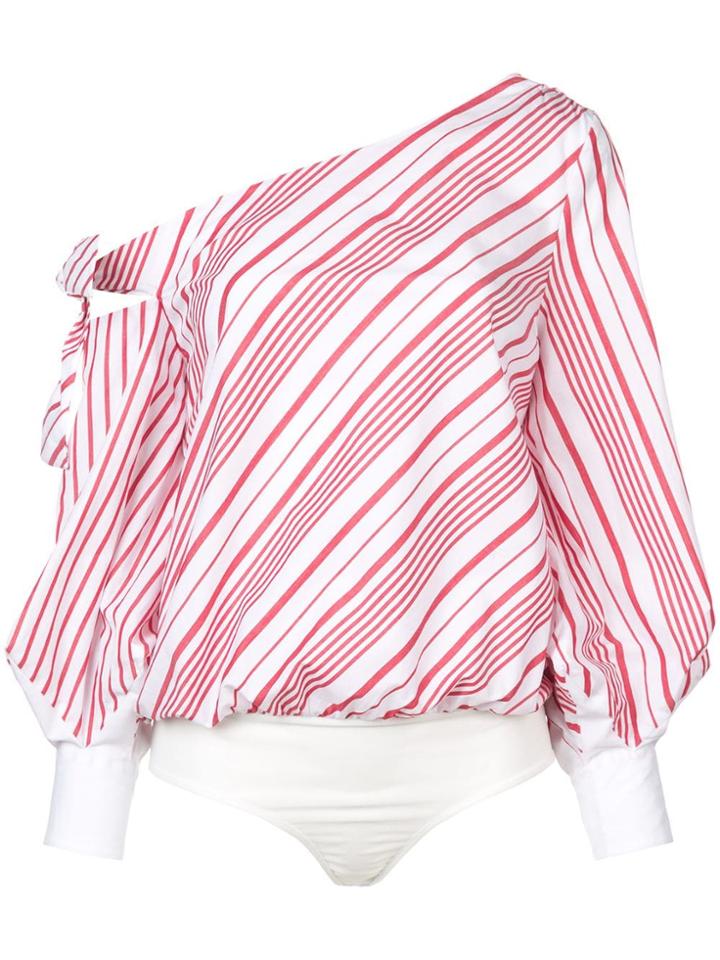 Jonathan Simkhai Asymmetric Striped Blouse - Red