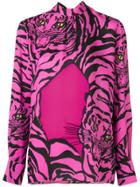 Valentino Tiger Print Long-sleeve Blouse - Pink & Purple