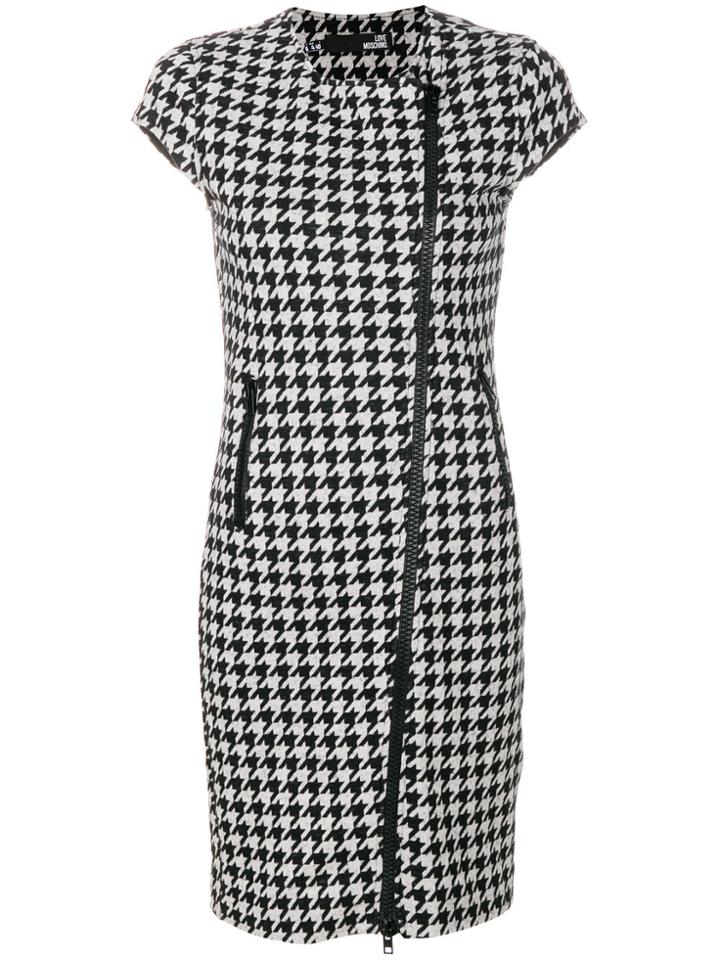 Love Moschino Zipped Houndstooth Dress - Black