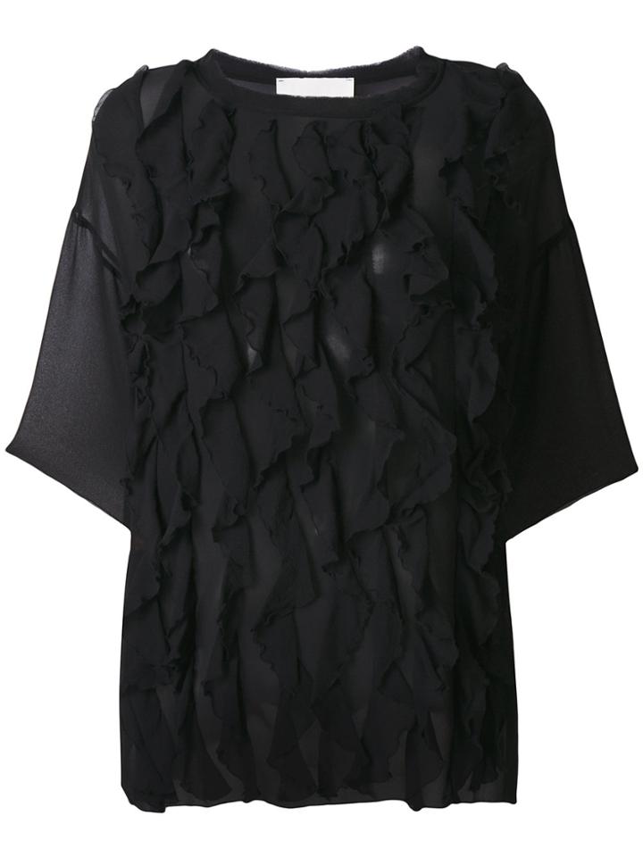 8pm Cropped Sleeve Ruffle Blouse - Black