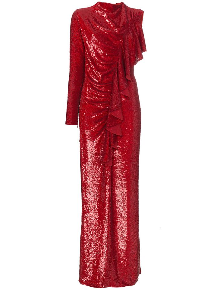 Ashish Sequin Embellished Ruffled Dress - Red