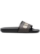 Gucci Pursuit Guccy Star Print Slides - Black