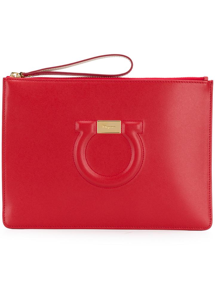 Salvatore Ferragamo Gancio Embossed Clutch - Red