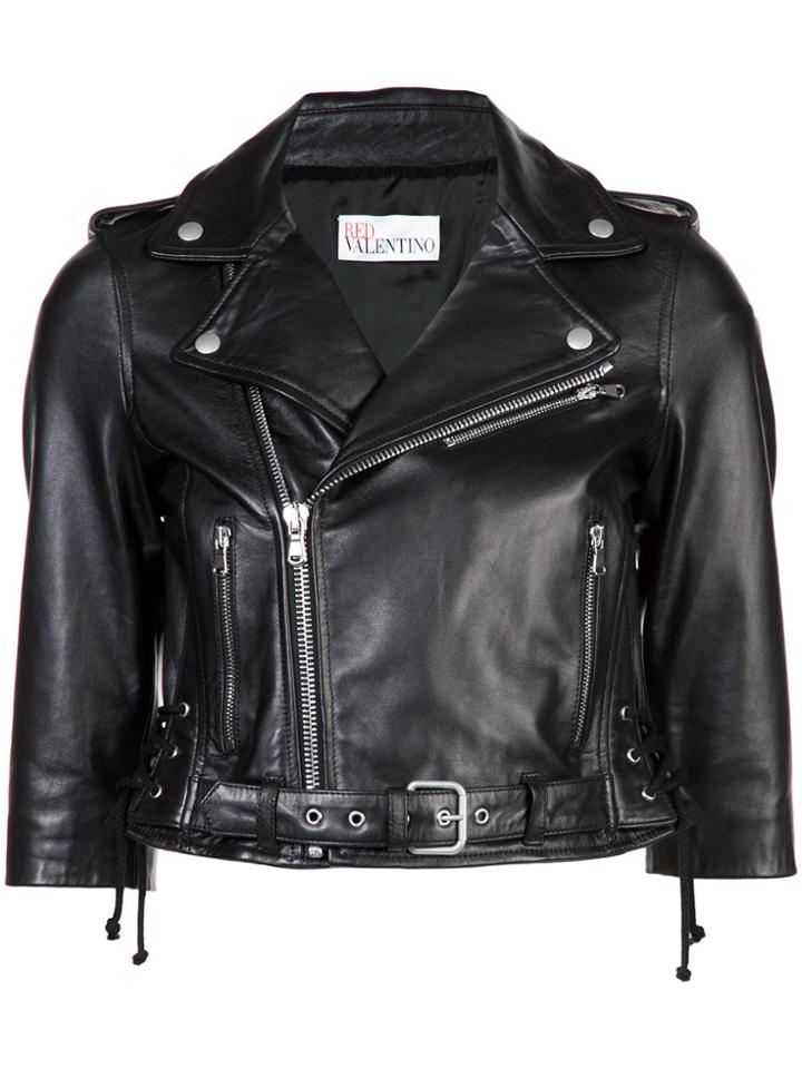 Red Valentino Cropped Moto Jacket - Black