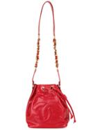Chanel Vintage Embossed Logo Bucket Crossbody Bag, Women's, Red