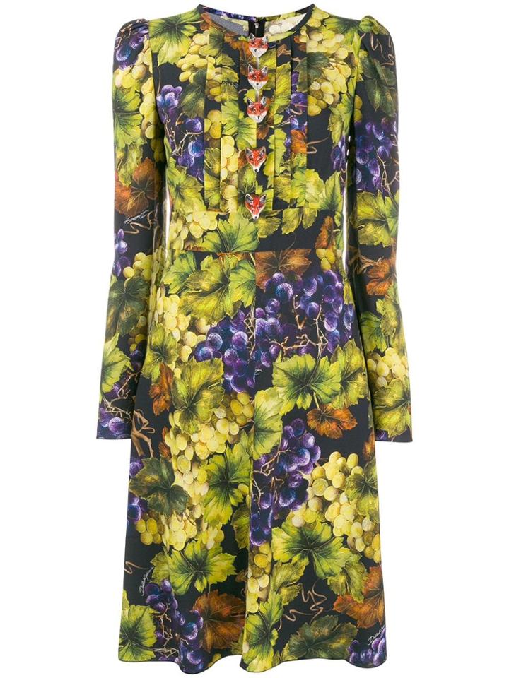 Dolce & Gabbana Grape Print Midi Dress - Black