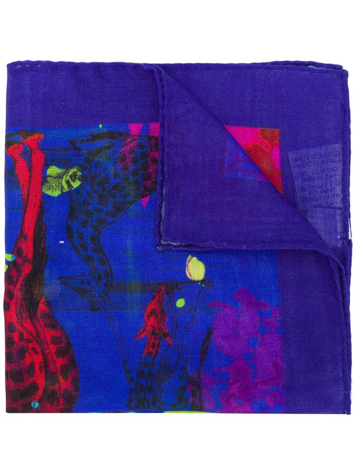 Paul Smith Giraffe Motif Pocket Square - Blue