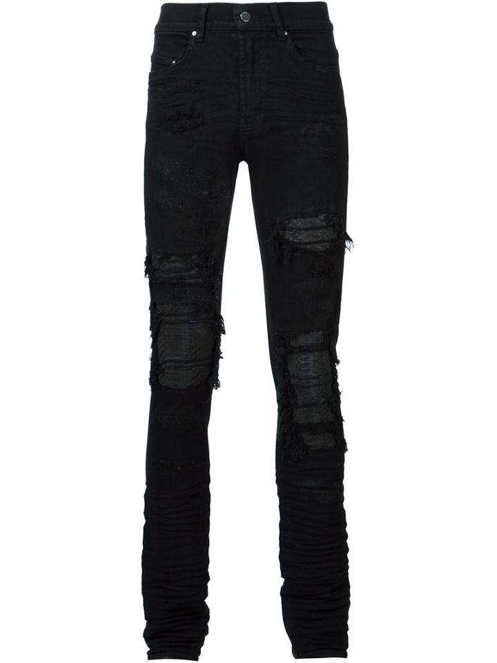 Amiri Distressed Skinny Jeans, Men's, Size: 36, Black, Cotton/spandex/elastane