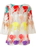 Blumarine Tulle Floral Applique Blouse, Women's, Size: 44, Nude/neutrals, Polyester/polyamide