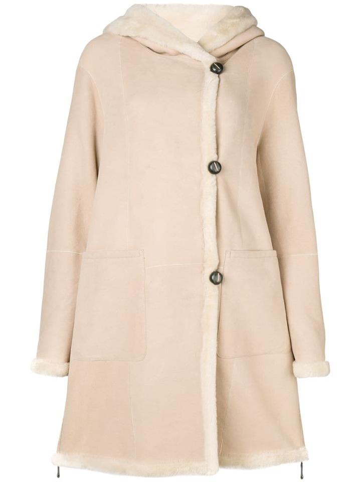 Liska Hooded Single Breasted Coat - Nude & Neutrals