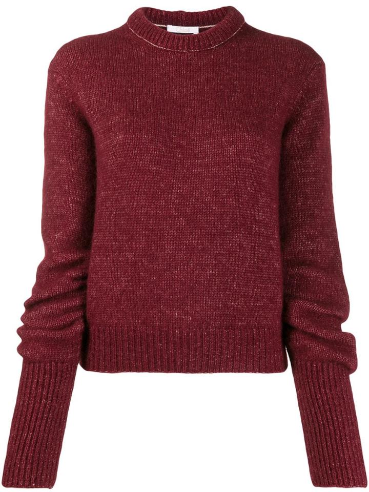 Chloé Ruched Sleeve Flecked Jumper - Red
