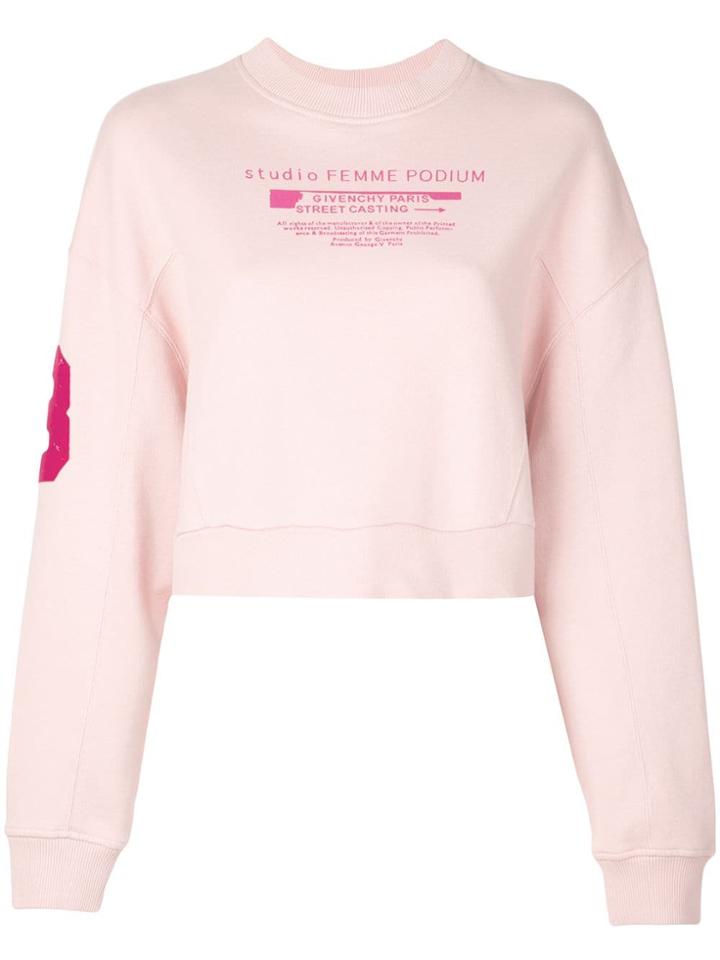 Givenchy Logo Print Crew Neck Cropped Sweater - Pink