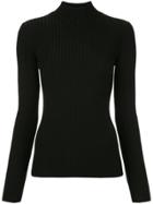 Le Ciel Bleu Ribbed Knit Turtleneck Top - Black