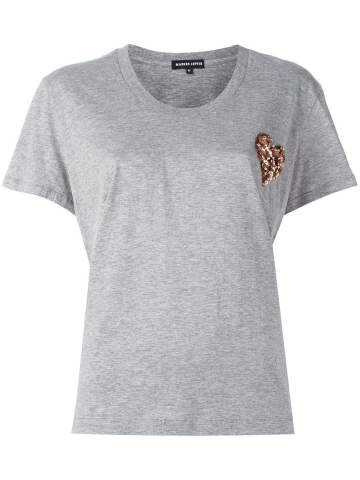 Markus Lupfer Sequin Flower Heart Dani T-shirt, Women's, Size: Small, Grey, Cotton/viscose