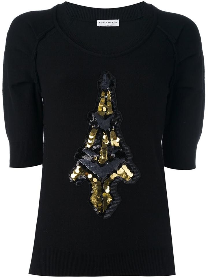 Sonia Rykiel Sequined Tour Eiffel Patch Jumper, Women's, Size: Medium, Black, Polyamide/polyester/cashmere/virgin Wool