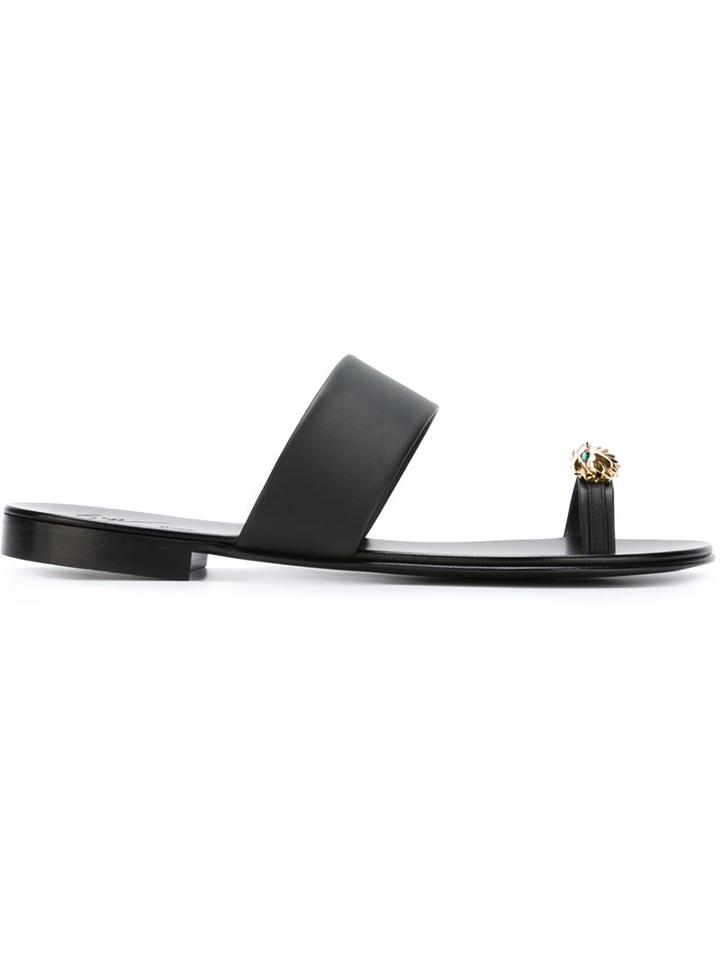 Giuseppe Zanotti Design Toe Strap Sandals, Men's, Size: 43, Black, Leather/metal Other