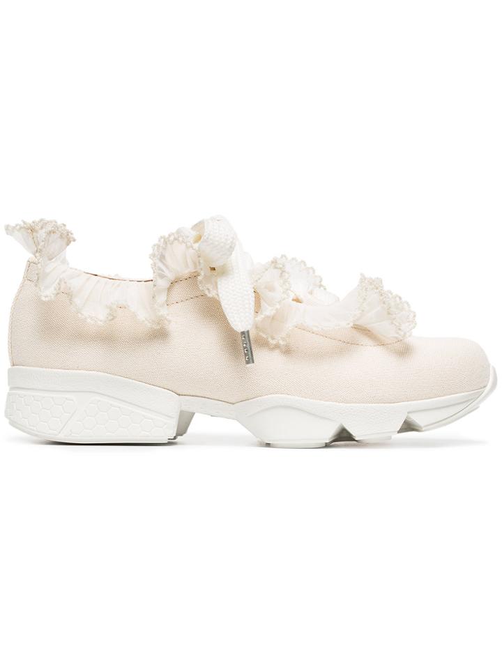 Ganni Nude Harriet Ruffle Cotton Canvas Sneakers - Nude & Neutrals
