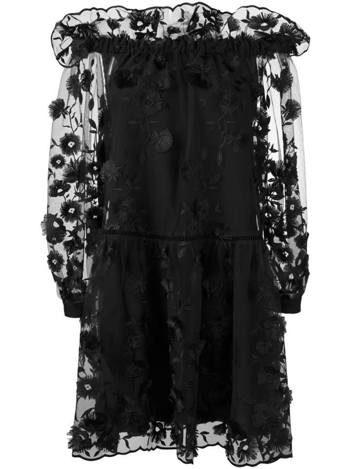Alberta Ferretti - Sheer Embroidered Layer Dress - Women - Silk/polyester/acetate/other Fibers - 44, Women's, Black, Silk/polyester/acetate/other Fibers