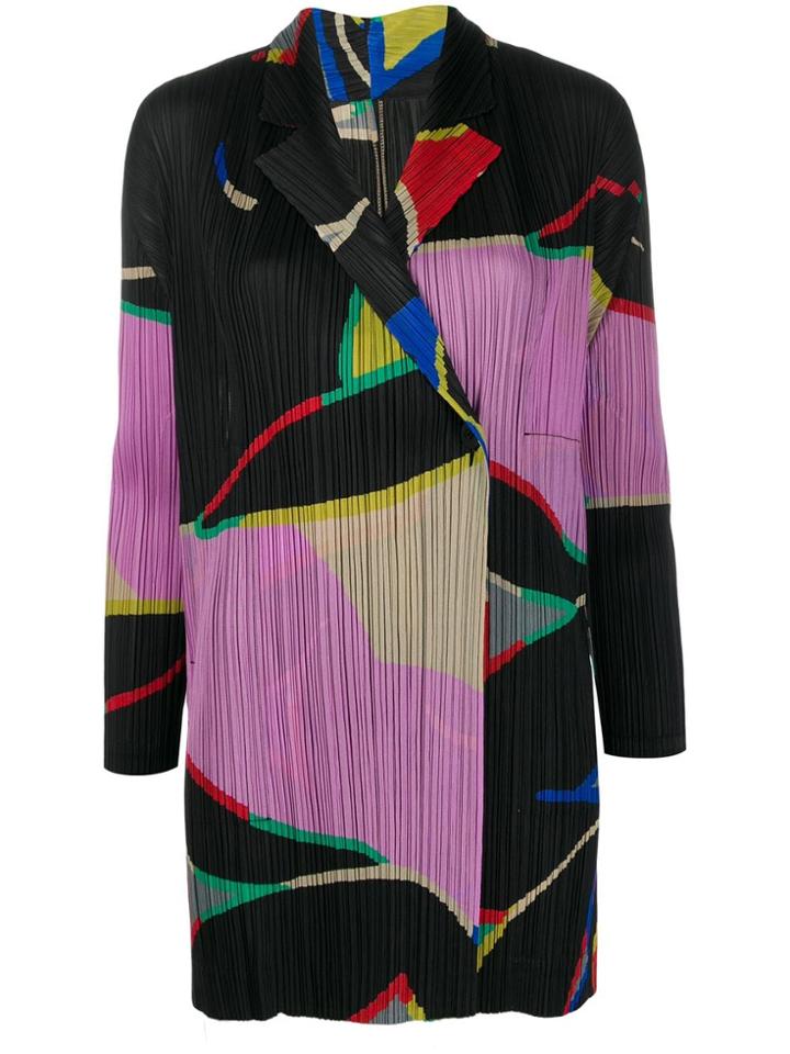 Pleats Please Issey Miyake Geometric Print Plissé Shirt - Black